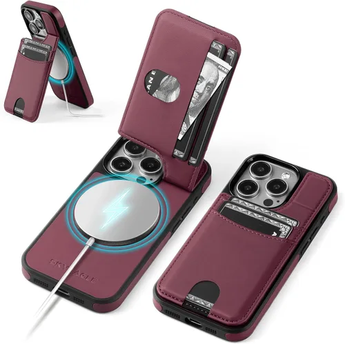 Miniatura 20 de SkyEagle Funda compatible con Magsafe para iPhone 13 Pro Max con soporte para tarjetas, función atril, bloqueo RFID, ranuras para tarjetas