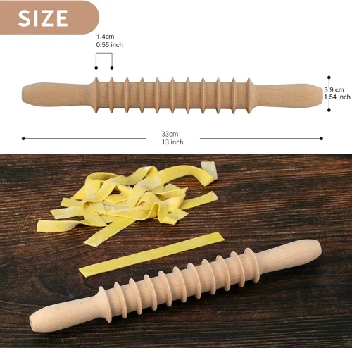 Miniatura 2 de Cortador de pasta de madera de haya de 14 mm, rodillo de rejilla de fideos, cortador de masa, pincel de madera, cortador de espaguetis, herramienta