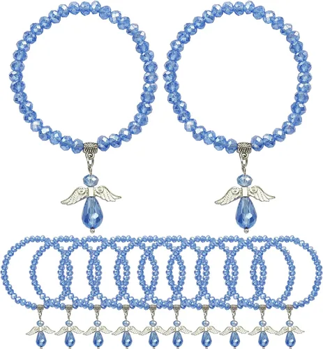 WE Pulsera con dije de ángel de cristal azul 12 PCS - Bautizo Favor/Bautizo/Recuerdos de Bautizo/Quinceañera/Baby Shower, Cristal