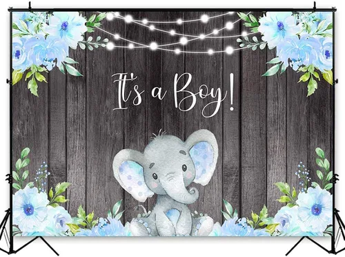 Miniatura 2 de Avezano Cartel de elefante para baby shower, cartel de fiesta de niño con texto en inglés "It's a boy", decoración floral azul para baby shower, 6 x