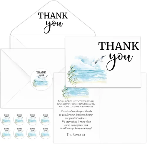 Miniatura 10 de Fumete Juego de 50 tarjetas de agradecimiento funerarias con sobres y calcomanías, tarjetas de agradecimiento de condolencias con mensaje
