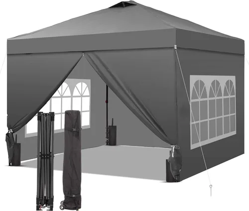 Miniatura 26 de GDY Tienda de campaña desplegable de 10 x 10 pies, gazebo para exteriores con 4 bolsas de arena, toldo fácil de instalar con 3 alturas ajustables