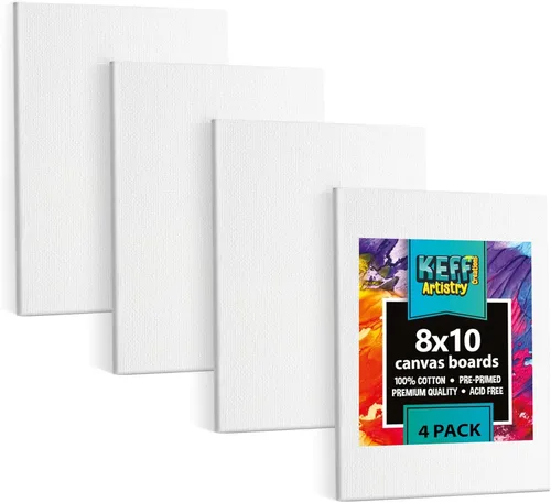 Miniatura 31 de KEFF Lienzo para pintar, paquete de 5 lienzos de 8 x 10 pulgadas, lienzos pequeños 100% algodón con triple imprimación para pintura. Mini lienzos a