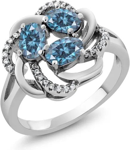 Miniatura 42 de Gem Stone King Flower Blossom Gemstone Birthstone Ring in 925 Sterling Silver 3-Stone Oval 6X4MM with Sparkling Accents Wedding Anniversary