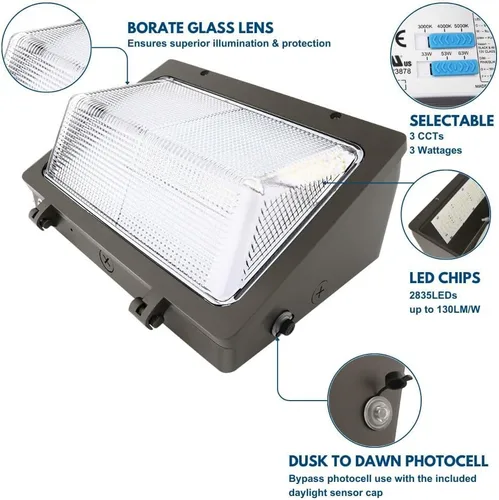 Miniatura 2 de Konlite KWPT - Paquete de luz LED de pared, seleccionable 63 W/53 W, 8,850 lúmenes, CCT ajustable 5000 K/4000 K/3000 K, regulable, 120-277 V
