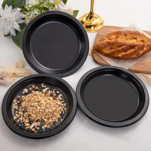 Miniatura 2 de Platos de plástico negro WELLIFE de 9 pulgadas - 150 unidades para fiesta, platos de plástico desechables para cena de Halloween, picnic, BBQ