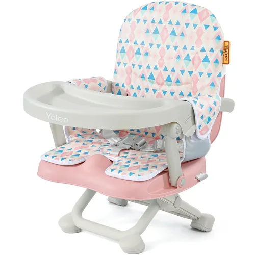 Miniatura 12 de YOLEO Silla alta para bebé, asiento elevador para mesa de comedor, sillas altas plegables con alturas ajustables, asiento elevador de viaje con Gris