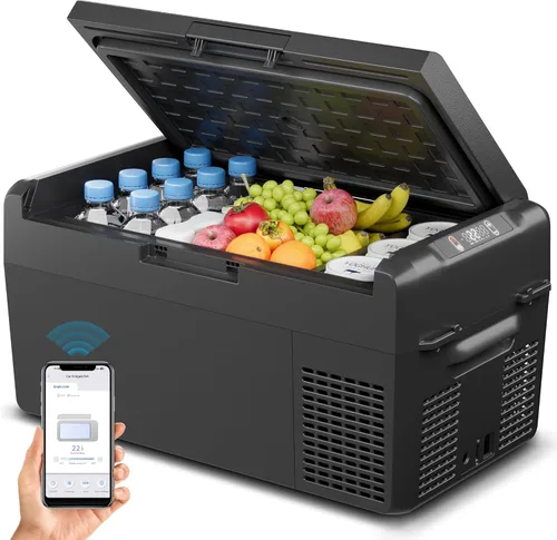 Feelfunn Refrigerador de 12 voltios, congelador portátil de 21 cuartos (20 litros), enfriador eléctrico para automóvil, camión, RV, furgoneta,