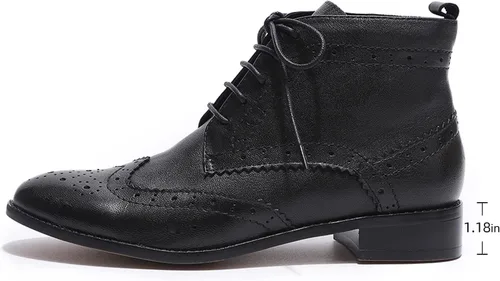 Miniatura 2 de Mona flying Botas Oxford de cuero cómodas con cordones para mujer, botas de tobillo de alta moda, botas de combate de tacón bajo