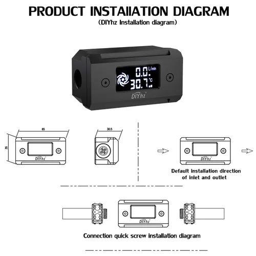 Miniatura 3 de G1/4 Termómetro de Flujo con Pantalla LCD de Aleación de Aluminio Indicador de Temperatura Monitor de Temperatura de CPU