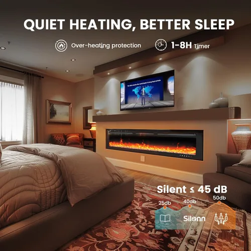 Miniatura 4 de Silonn Calentador de Chimenea Eléctrica Inteligente de 50″ con Aplicación y Control Remoto, Salida de Calor de 5300 BTU, Insertos de Chimenea