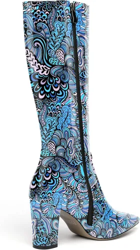 Miniatura 180 de AMBELIGHT Botas altas hasta la rodilla con cremallera y puntera puntiaguda para mujer, de patente sólida, tacón alto, 3.3 pulgadas