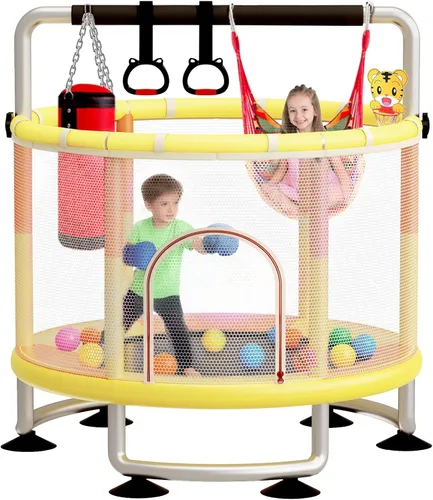 Miniatura 9 de 60" Toddler Trampoline for Kids,5FT Kids Trampoline for Toddlers 1-3,Upgrade Adjustable Kids Trampoline Indoor Outdoor,Mini Trampoline for Kids Rosa