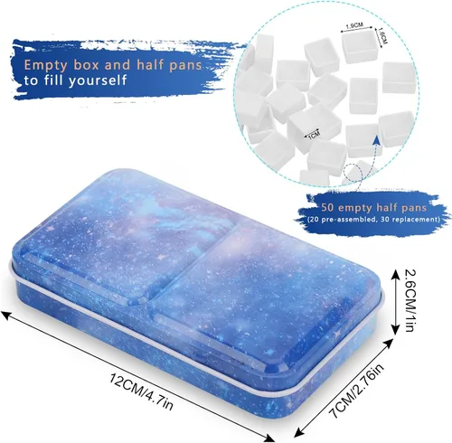 Miniatura 2 de PEVART Paleta de acuarela de lata de metal, Estuche vacío de pintura con 50 piezas de sartenes vacías y un lápiz de acuarela adecuado para paleta