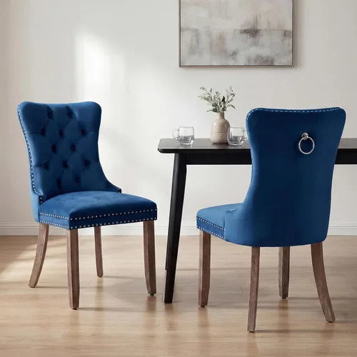 Miniatura 11 de OVENTA Juego de 4 sillas de comedor modernas tapizadas copetudas, terciopelo negro y gris y cuero con patas de madera maciza, sillas de cocina