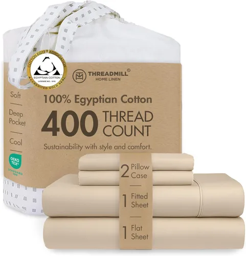 Miniatura 23 de Threadmill - Juego de sábanas de algodón egipcio para cama tamaño King Juego de sábanas de cama King 100% de algodón egipcio certificado Sábanas