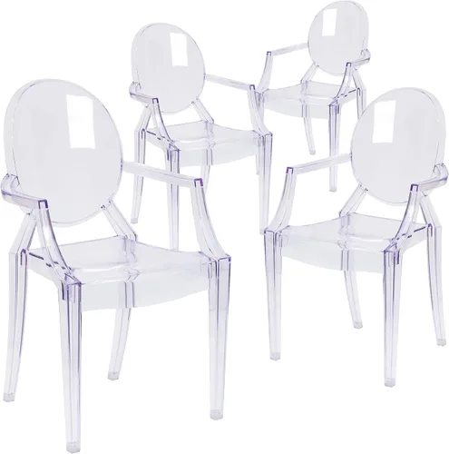 Miniatura 9 de Flash Furniture Silla de comedor y acento fantasma para interiores y exteriores con brazos curvos y asiento contorneado, silla apilable