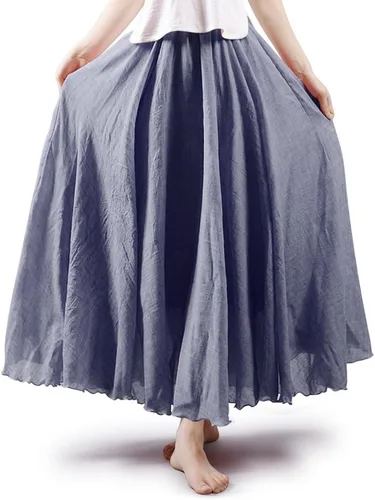 Miniatura 33 de OCHENTA Falda larga de lino y algodón bohemio para mujeres y niñas para vacaciones de verano en la playa