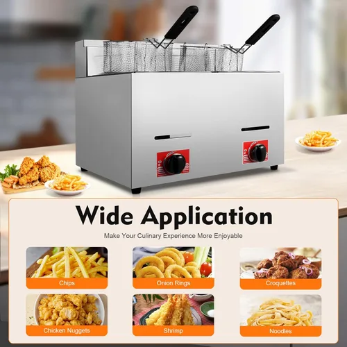 Miniatura 9 de Freidora comercial de doble tanque con 2 cestas y tapas, cada tanque de capacidad óptima de 6 litros/6.34 cuartos de galón, freidora eléctrica