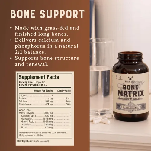 Miniatura 7 de HEART & SOIL Matriz ósea alimentada con pasto: apoya la salud, la fuerza y la flexibilidad de los huesos y las articulaciones (180 cápsulas) Apoya