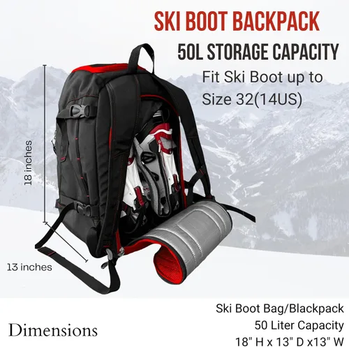 Miniatura 6 de Savvycraft Bolsa para botas de esquí, mochila de esquí de 50L para botas de esquí y snowboard, cascos, guantes y accesorios, Azul, Mochila de esquí