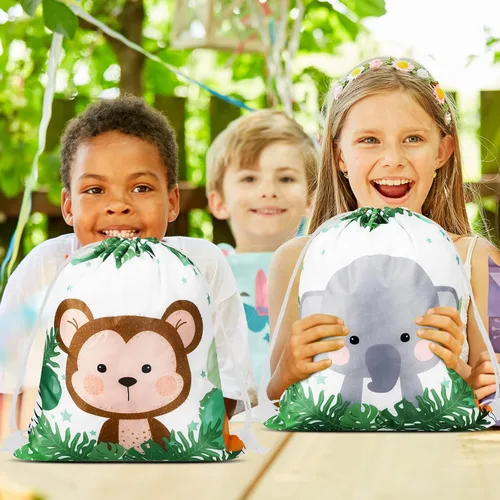 Miniatura 6 de Ferraycle Bolsas con cordón de safari de animales, regalos de selva, regalos de fiesta, vida silvestre, bolsas de golosinas para vacaciones