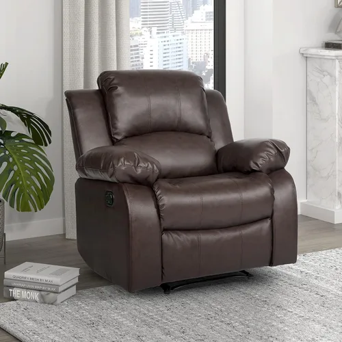 Miniatura 12 de Lexicon Baluze - Sofá reclinable doble de piel sintética suave, lengüeta de extracción manual, soporte de pared, espuma de alta densidad, marco
