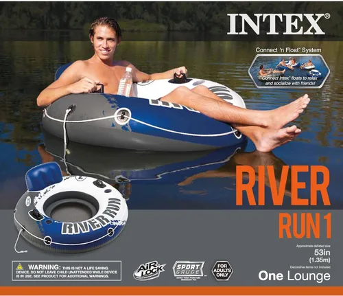 Miniatura 5 de INTEX 58825EP River Run 1 Inflatable Floating Lounge: Comfortable Backrest – Built-in Cup Holders – Durable Grab Handles – All Around Grab Rope