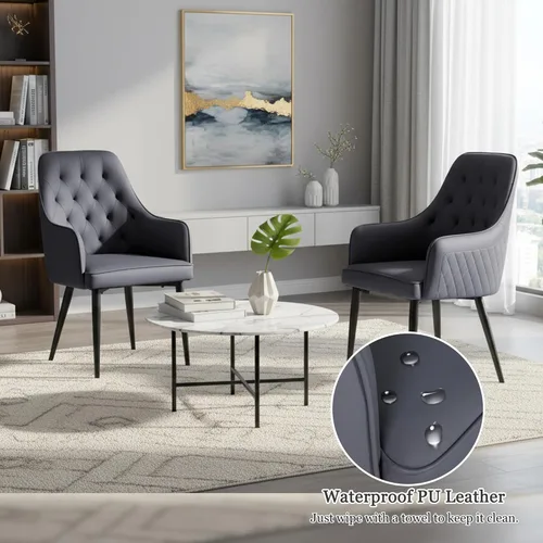 Miniatura 9 de Juego de 4 sillas de comedor modernas, tapizadas de piel sintética, sillas de comedor, silla de cocina, silla con brazo copetudo con patas de metal