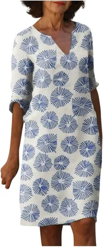 Vestido recto para mujer, cuello en V, media manga, color sólido, casual, vestido de verano, vintage, liso, suelto, mini vestidos de playa