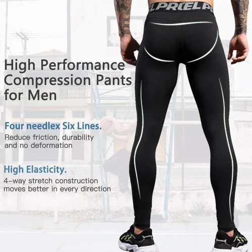 Miniatura 3 de Queerier Pantalones de compresión para hombre, mallas de entrenamiento, leggings atléticos, frescos, para yoga, gimnasio, ropa