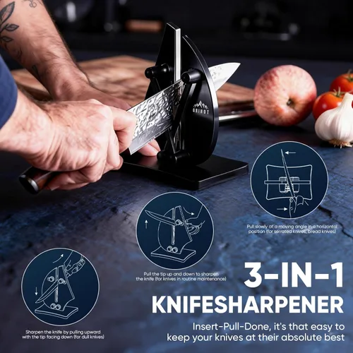 Miniatura 3 de VN3 - Afilador de cuchillos profesional Diseño de velero aerodinámico de 3 acciones para afilar cuchillos sin esfuerzo, la herramienta definitiva