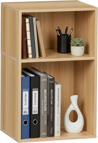 Miniatura 29 de YAHARBO Estantería de 2 cubos, soporte para tocadiscos negro con almacenamiento de vinilo de hasta 100 álbumes, estante horizontal para libros
