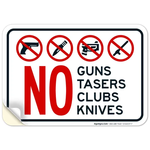 Miniatura 18 de Letrero de No Guns No Tasers No Clubs No Knives de 10 x 7 pulgadas, libre de óxido, aluminio 040, resistente a la decoloración, fabricado en Estados