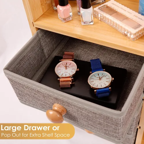 Miniatura 8 de Organizador de maquillaje grande de bambú para tocador, organizador de baño de bambú de 3 niveles de gran capacidad y almacenamiento, soporte