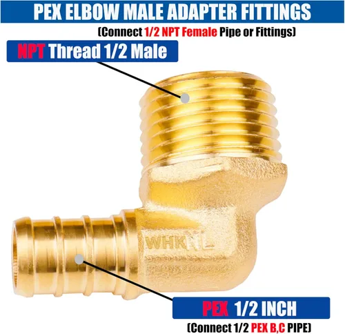 Miniatura 3 de WHK Paquete de 12 adaptadores de codo PEX de 1/2 pulgada de 1/2 pulgada Pex a macho NPT roscados de 90 grados para conectar tubería Pex B