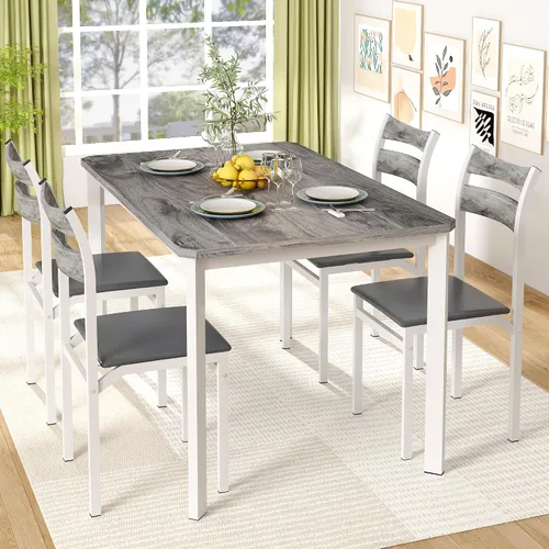 Miniatura 2 de Recaceik Juego de 4 sillas de mesa de comedor de 43.3 pulgadas, juego de 4 mesas de comedor de madera moderna con 4 sillas tapizadas de piel