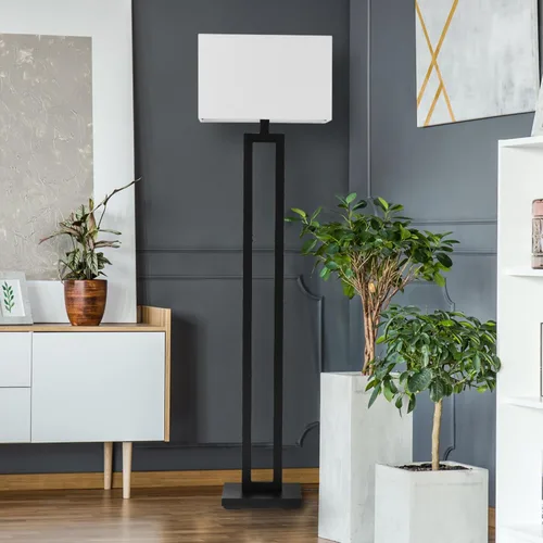 Miniatura 3 de Globe Electric 67046 - Lámpara de pie de 58 pulgadas, acabado negro mate, pantalla rectangular de lino blanco, diseño geométrico moderno, base E26