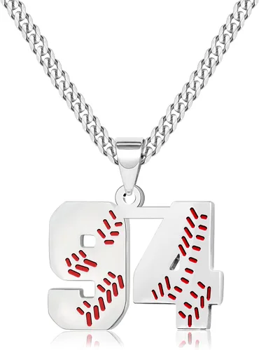 Miniatura 12 de Btysun Collares de béisbol de béisbol número 0-99 dijes de acero inoxidable para hombres, regalos de béisbol, papá, marido, regalo de Navidad