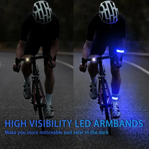 Miniatura 2 de Paquete de 2 brazaletes LED – Luces de correr recargables con equipo reflectante, luces LED de alta visibilidad