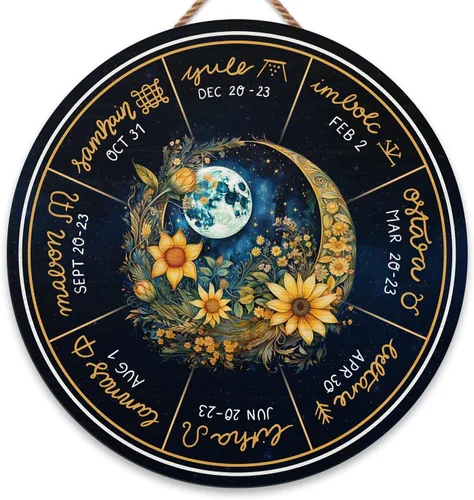 Miniatura 43 de Artsy Woodsy Letrero de madera de la rueda del año (no tallado) para decoración del hogar, bruja, pagana, Wicca, días festivos celtas, regalos 25