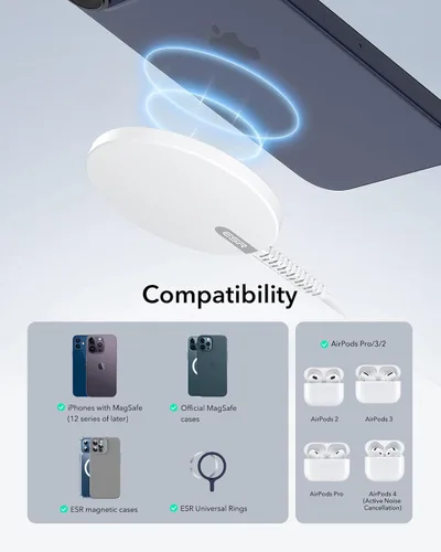 Miniatura 8 de ESR Cargador MagSafe de 15 W, cargador inalámbrico para iPhone Air 17-12, almohadilla de carga magnética Apple para AirPods 4/3/Pro/Pro 2, Galaxy