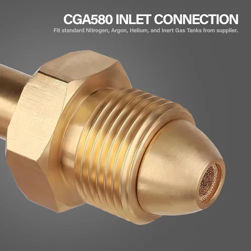 Miniatura 3 de Regulador de nitrógeno con presión de entrega de 0-400 PSI, conexión de entrada de manguera CGA580 de 60 pulgadas y conexión de salida de llamarada
