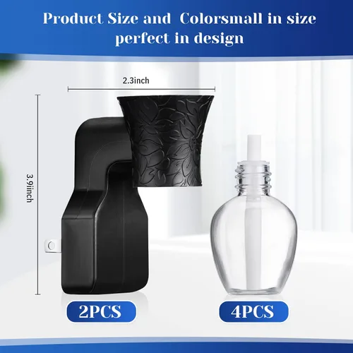 Miniatura 2 de Difusor enchufable de pared con 4 botellas vacías para esparcir aceites esenciales en el hogar, baño (negro)