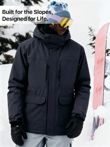 Miniatura 6 de FREE SOLDIER Chaqueta de esquí impermeable para hombre, con forro polar, abrigo de nieve cálido de invierno con capucha costuras totalmente selladas