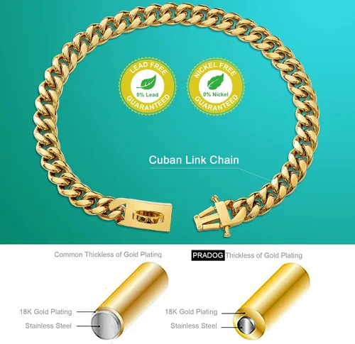 Miniatura 3 de PRADOG Collar de cadena dorada para perro, collar de cadena de eslabones cubanos con hebilla de diseño seguro, collar de metal de acero inoxidable