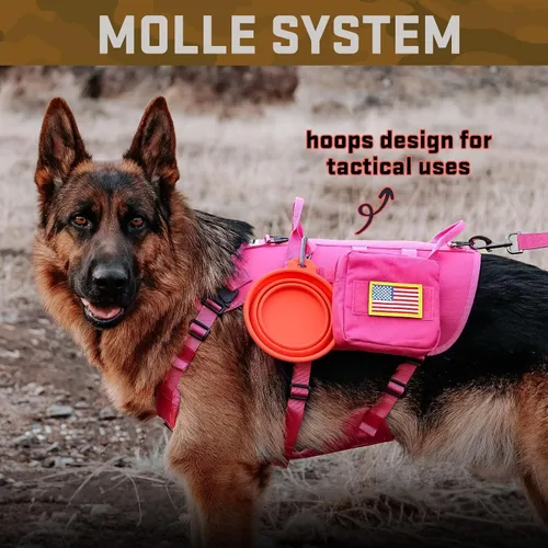 Miniatura 4 de Forestpaw Arnés táctico rosa para perros grandes, collar táctico para perro con correa elástica, arnés militar para perro sin tirones para Rosa