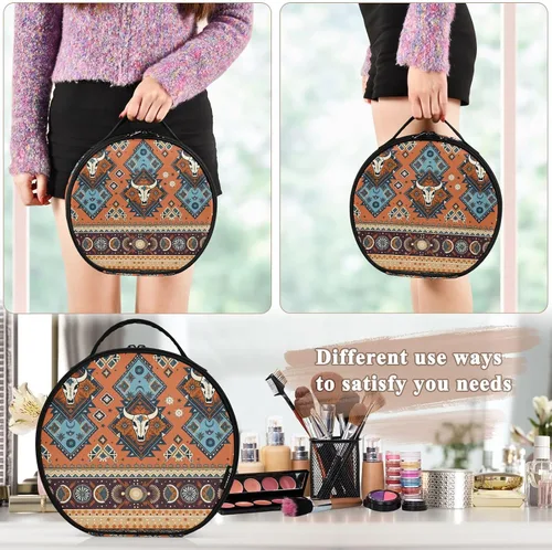 Miniatura 4 de ALAZA Bolsa de cosméticos de calaveras geométricas aztecas tribales indias, estuche organizador de maquillaje de viaje, bolsa de aseo portátil