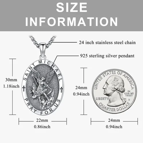 Miniatura 195 de Odinstone Collar de plata de ley 925 con medalla de San Miguel/San Cristóbal/San Benito/Crucifijo de Jesús/San Uriel/Arcángel Rafael para hombres