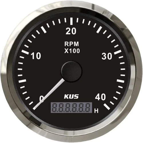 Miniatura 14 de Kus Tacómetro de 3.346 in RPM REV Contador con medidor de horas 8000RPM con retroiluminación 12V/24V (8K-Negro+Acero Inoxidable)